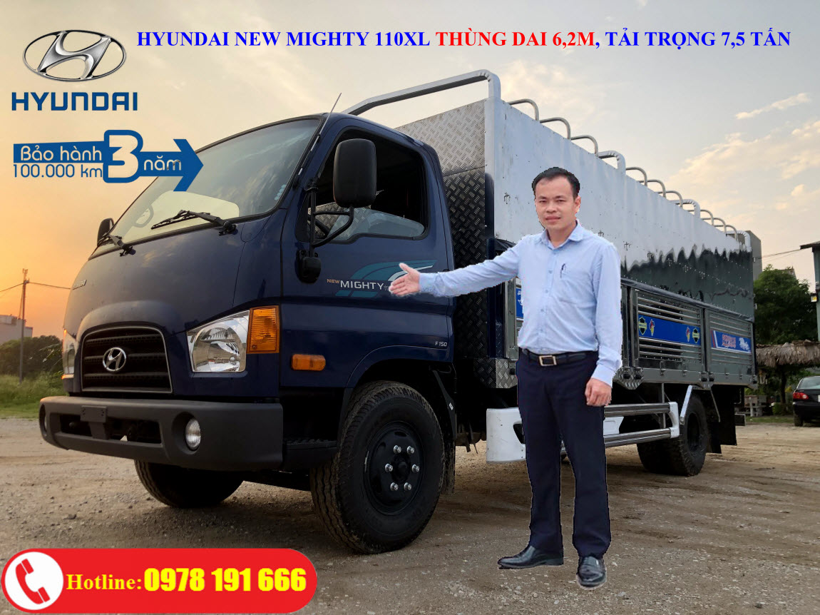 Xe tải Hyundai New Mighty 110XL 7 tấn thùng mui bạt dài 6.2m